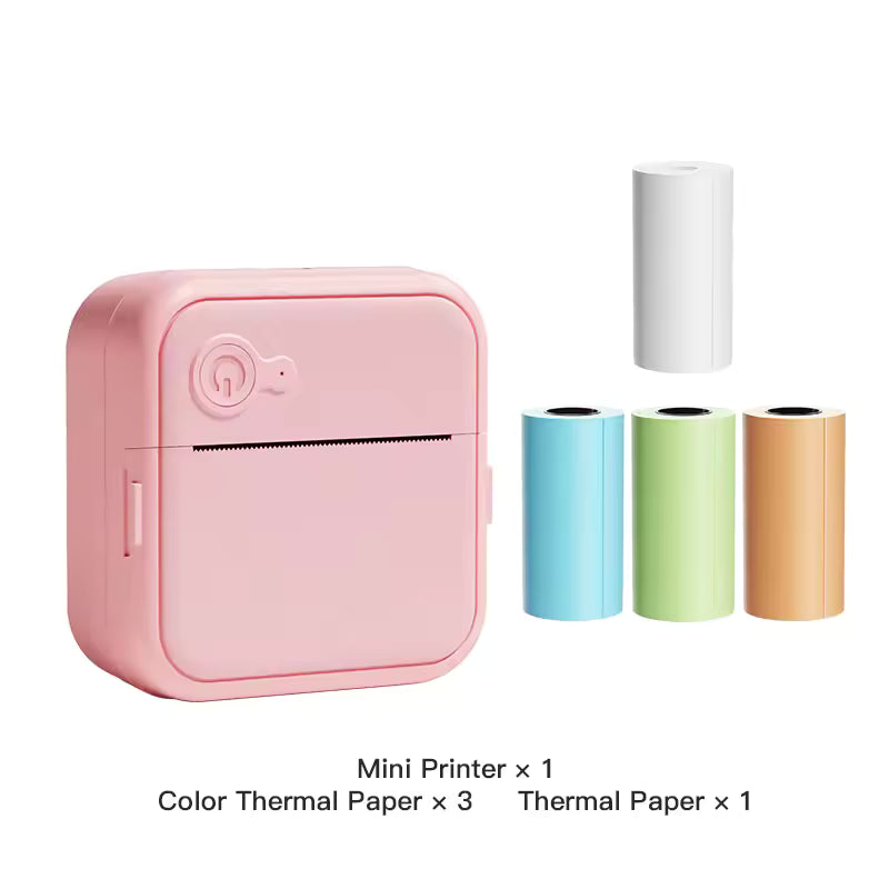 Inkless Portable Mini Thermal Sticker Printer 4-Roll Bundle