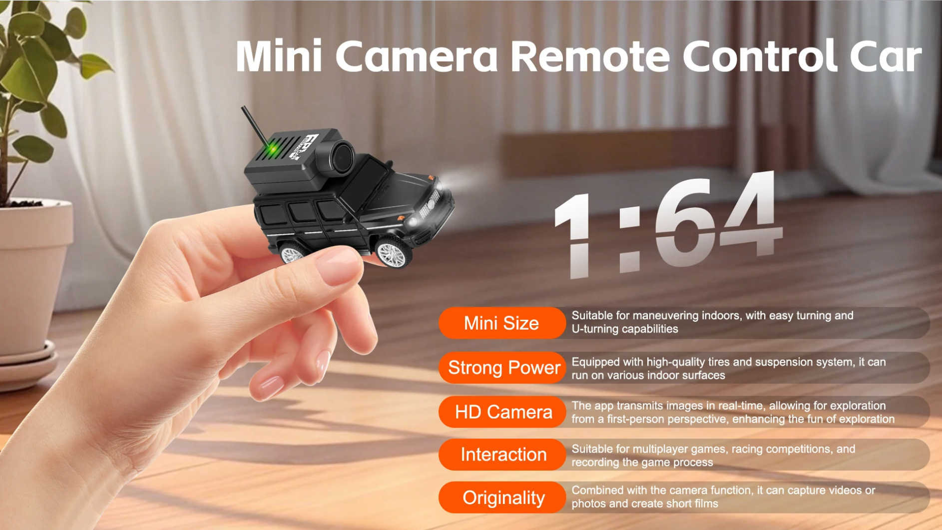 1/64 Mini FPV RC Car with 720P HD Live Video Camera