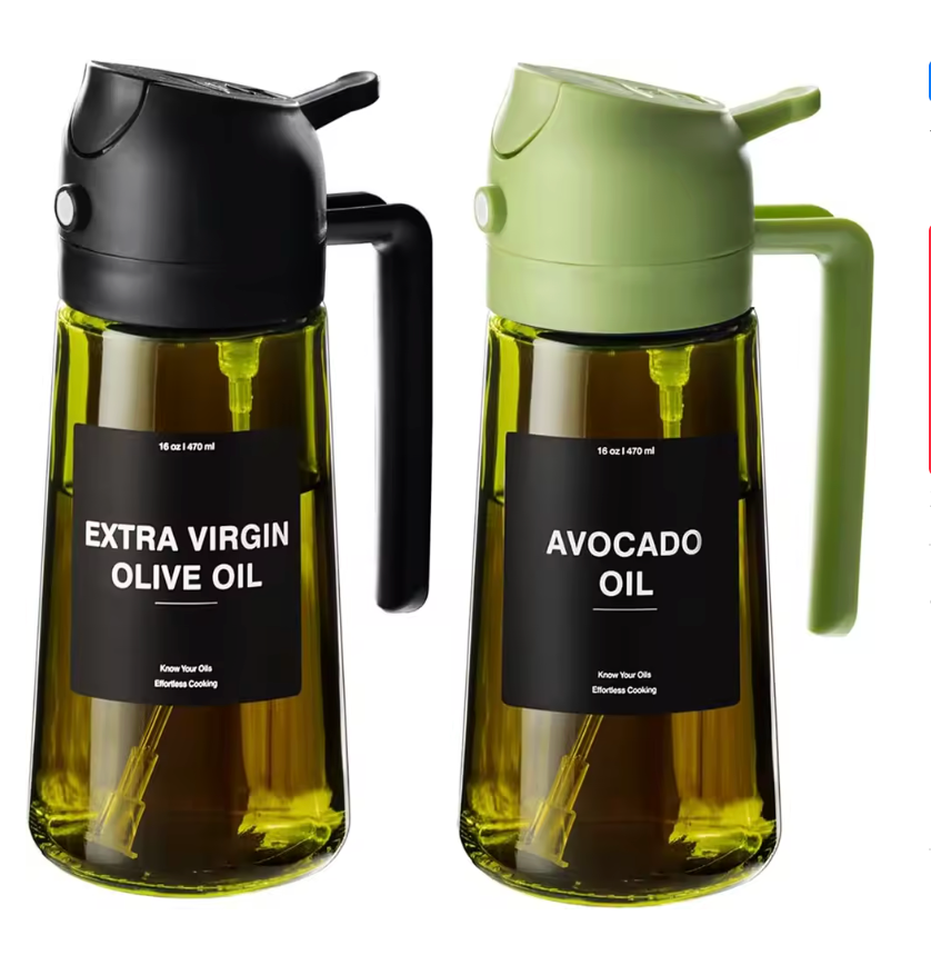 Leak-Proof Glass Oil Dispenser & Spray Bottle (2-Pack)