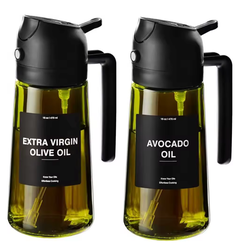 Leak-Proof Glass Oil Dispenser & Spray Bottle (2-Pack)