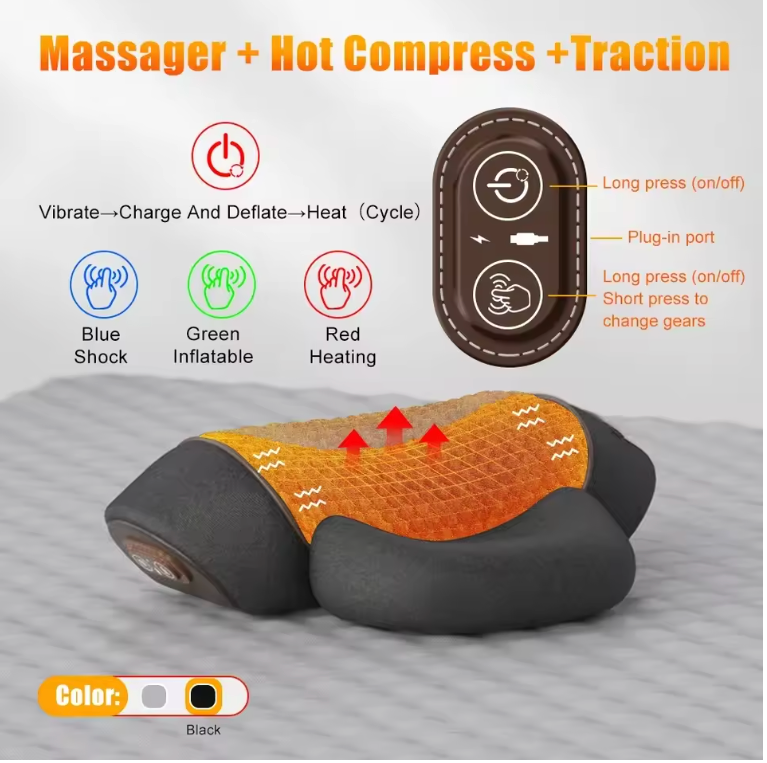 Orthopedic Neck Massager Pillow with Heat & Traction