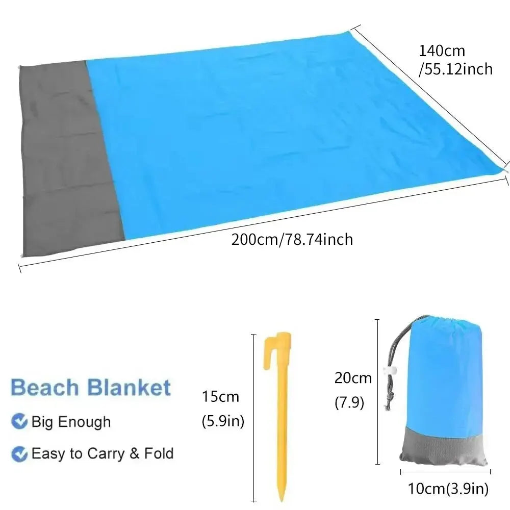 Sandproof Waterproof Beach Blanket with Ground Stakes (55" x 79")
