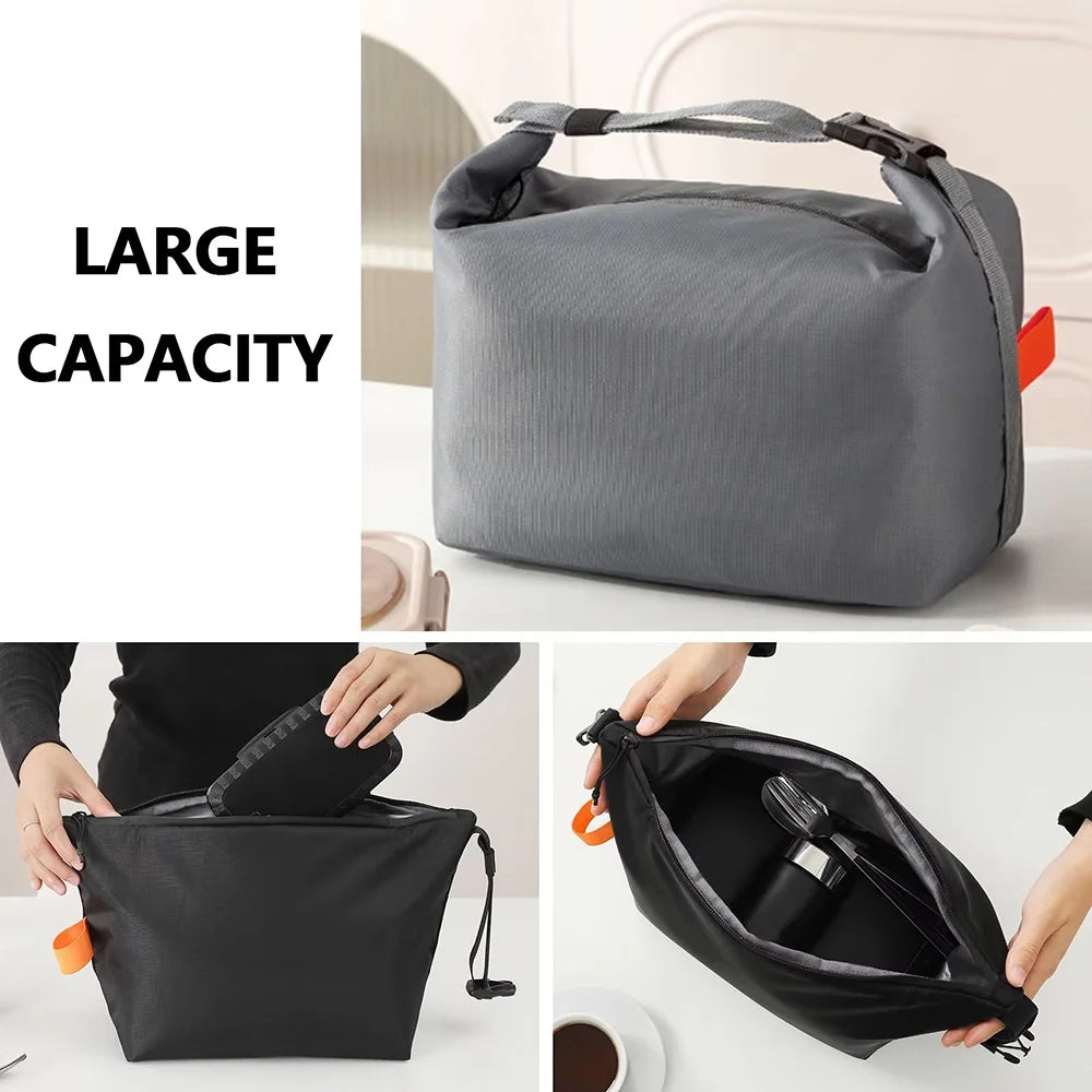 Gray and black bags with large capacity feature on a white background