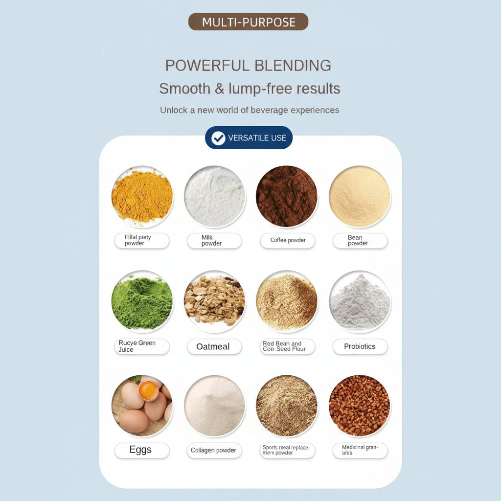 Product packaging with various powders and ingredients on a beige background