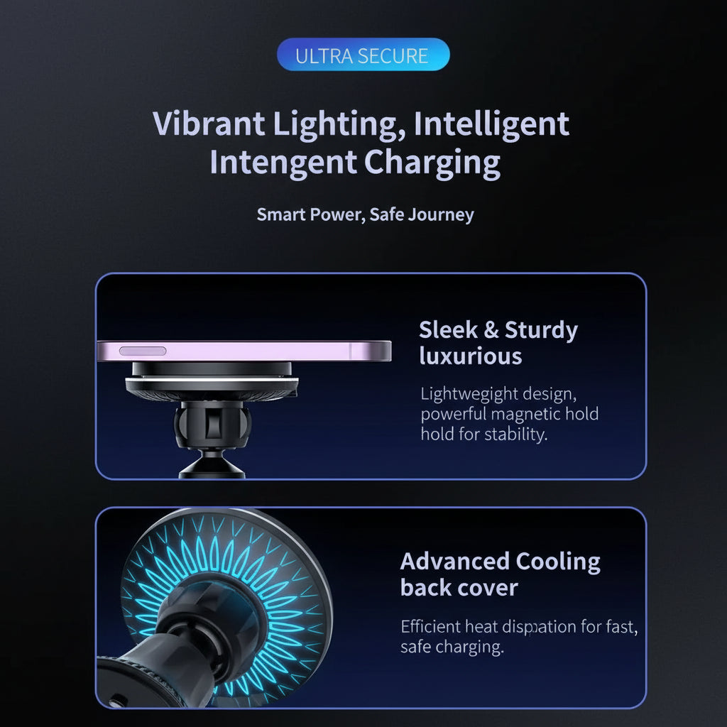 15W MagSafe Car Mount & RGB Fast Charging Station