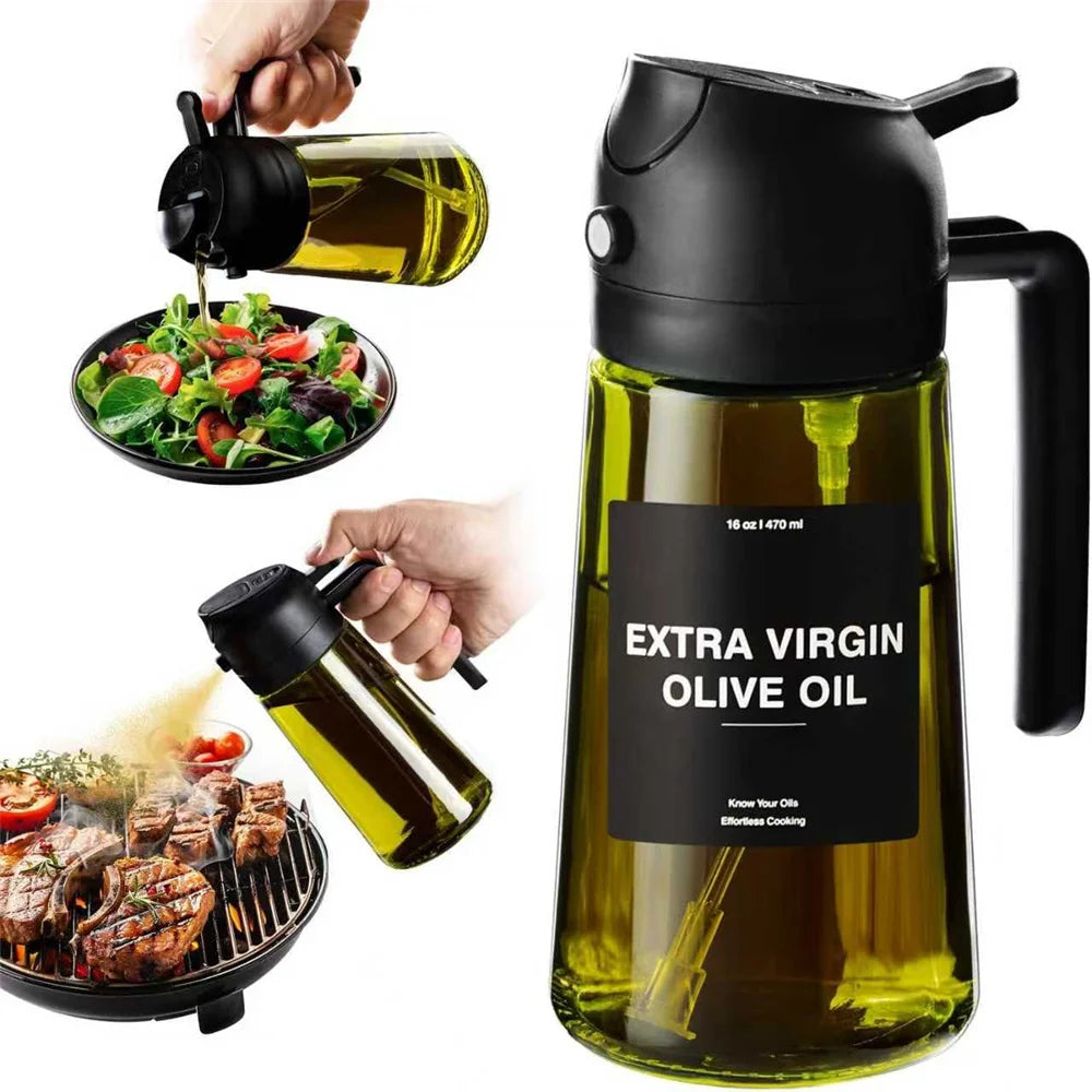 Leak-Proof Glass Oil Dispenser & Spray Bottle (2-Pack)