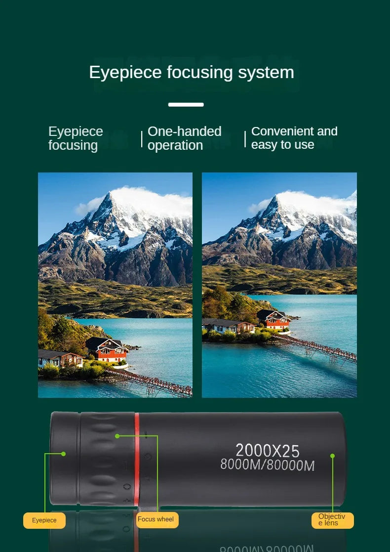 High-definition Compact Monocular Telescope with Phone Clip