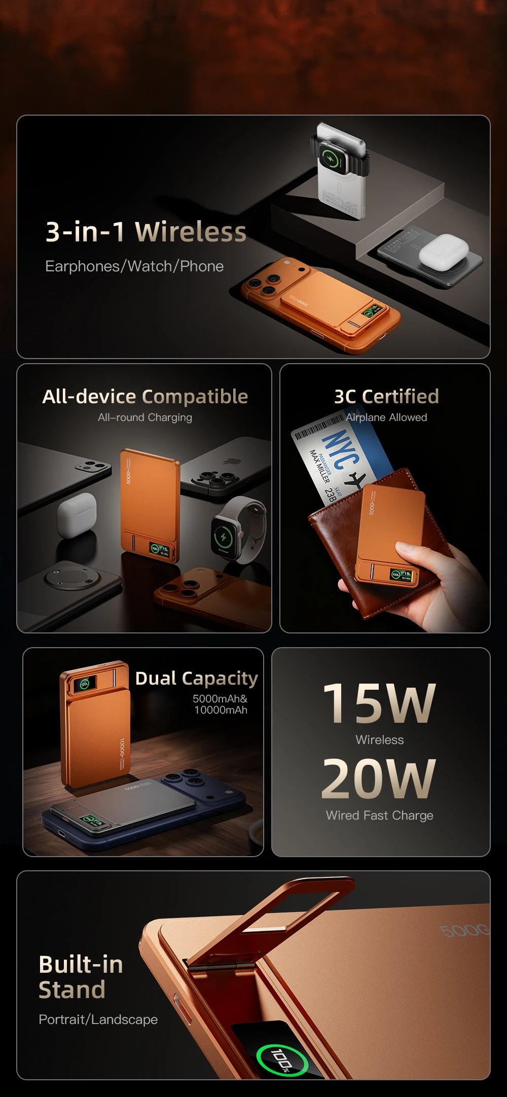3-in-1 MagSafe 10,000mAh Power Bank with TFT Smart Display
