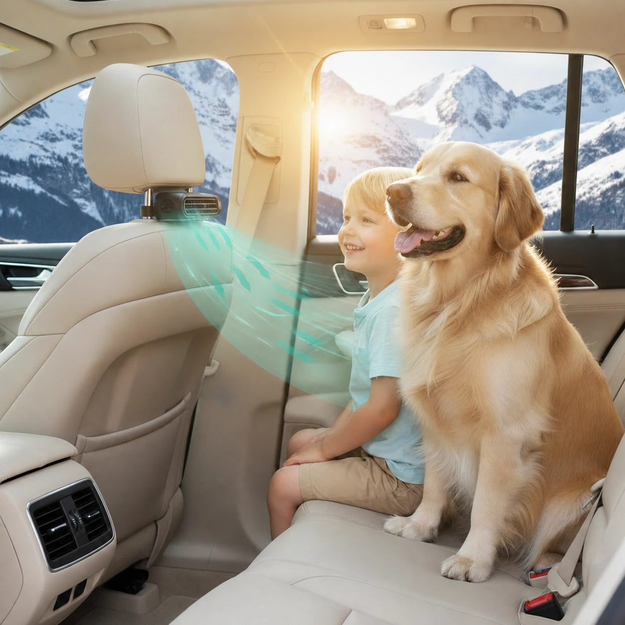 Dual-Turbine Car Seat Headrest Cooling Fan (3-Speed Adjustable)
